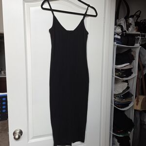 wild fable Black Ribbed Spaghetti-Strap Midi Dress